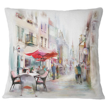 Illustrated Street Art Cityscape Abstract Cityscape Throw Pillow, 16"x16"