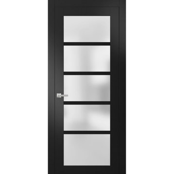Solid French Door Frosted Glass 18 x 80, Quadro 4002 Matte Black