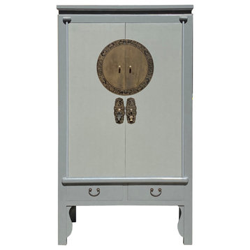 Chinese Oriental Gray Moon Face Tall Wedding Armoire Cabinet Hcs7352