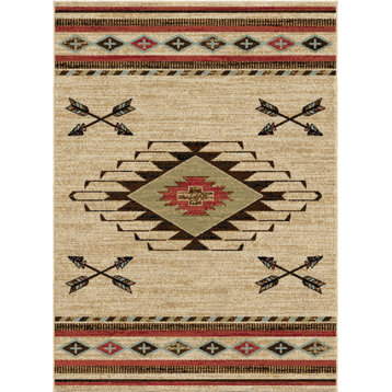 Arrowhead Southwest Lodge Area Rug, Ivory, 5'3"x7'3