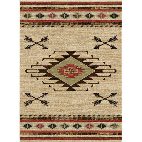 Arrowhead Southwest Lodge Area Rug, Ivory, 5'3"x7'3