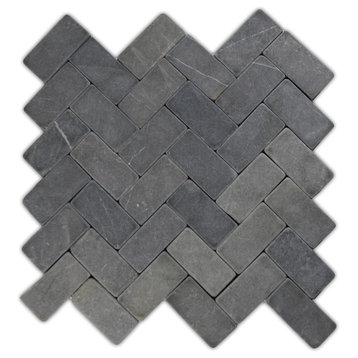 Grey Herringbone Stone Mosaic Tile