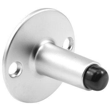 Door Stop, 2" Projection, Cast Stainless Steel, Satin Finish, Rubber Tip
