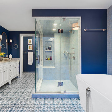 Contemporary Blue and White Bathroom