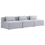 Meridian Furniture - Cube Upholstered Modular Sofa, Gray, 3-Piece: 3 Armless Chair, Linen Texured Fabric - Treat yourself to some long overdue "me time" when you're seated on this Cube 3-Piece Modular Sofa. This beautiful modular unit is both eye-catching and elegant, features durable linen textured upholstery in a soft grey color that meshes well with nearly any existing color scheme. Pair this modular Sofa with other items in the same collection to create an unlimited number of combinations and enjoy the custom seating arrangement of your dreams. Latches underneath make it easy to attach pieces to one another.
