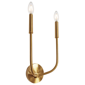 2-Light Incandescent Wall Sconce, Aged Brass