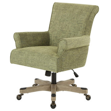 Swiveling Office Chair, Cushioned Seat With Scroll Back and Rolled Arms, Olive