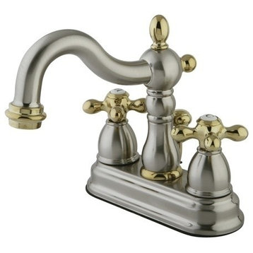 4" Centerset Bathroom Faucet w/Plastic Pop-Up, Brushed Nickel/Polished Brass