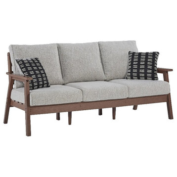 Ashley Furniture Emmeline Outdoor Fabric Sofa with Cushion in Dark Brown/Beige