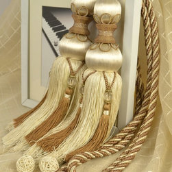 6 Colors QYM09 Faux Silk Curtain Tassel Tie Backs in Brown in White Color - Window Treatment Accessories