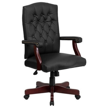 Flash Furniture Martha Washington Leather Swivel Office Chair in Black