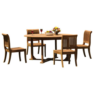 5-Piece Teak Set, 60" Round Table, 4 Giva Chairs, Sunbrella Cushion, Charcoal