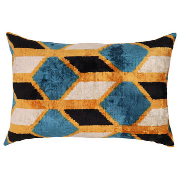 Canvello Soft Velvet Gold Blue Pillows For Sofa 24"x16"