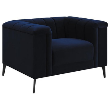 Coaster Chalet Modern Velvet Upholstered Tuxedo Arm Chair Blue