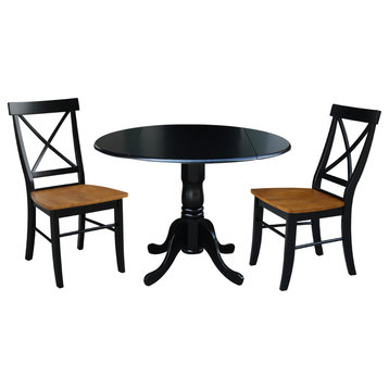 42" Dual Drop Leaf Dining Table with 2 Cross Back Dining Chairs
