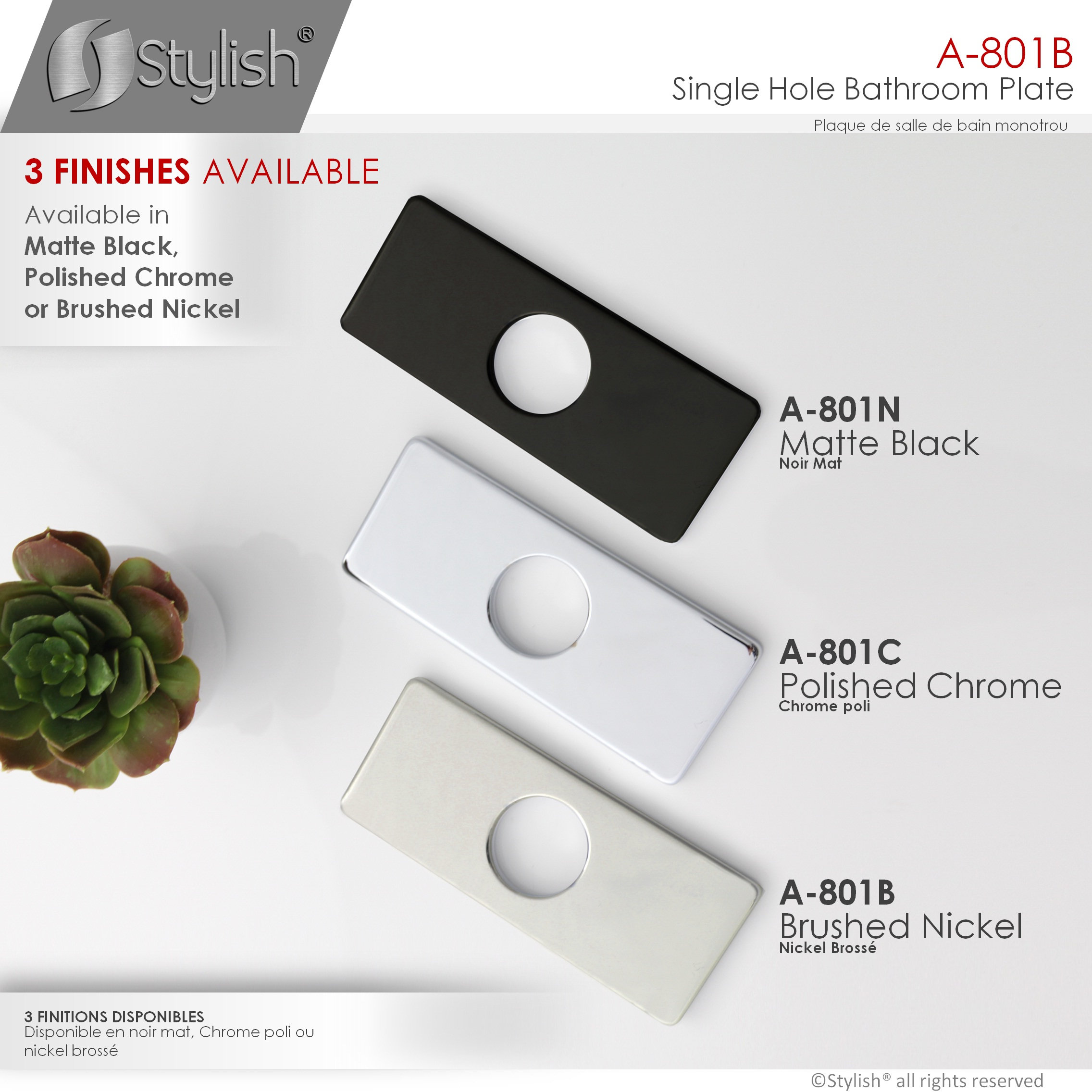 STYLISH 6 1/8" Brushed Nickel Bathroom Square Deck Plate