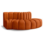 Meridian Furniture - Arc Velvet Upholstered 3-Pc. S-Shaped Modular Sectional, Cognac - Give your living room or den the perfect blend of style and versatility with this Arc velvet fabric curved modular Sectional. Part of the Arc modular furniture collection, this Sectional comes upholstered in rich cognac velvet fabric and features deep channel tufting that adds a touch of luxury while enhancing comfort and support. A seamless combination of form and function, this chair can be used with other Arc pieces to create a myriad of configurations in your well-curated room.