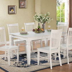 Weston rectangular dining table + 6 Weston wood chairs in linen white finish SKU - Products