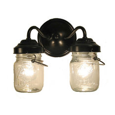 Farmhouse Bathroom Vanity Lights Houzz N A Canning Jar Double Sconce Light Oil Rubbed Bronze Bathroom Vanity