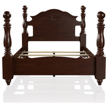Furniture of America Hemps Solid Wood Four-Poster Queen Bed in Brown