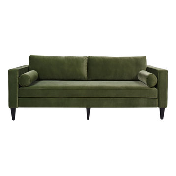 Nicholi 84" Modern Scandinavian Sofa with Bolster Pillows, Olive Green Performan