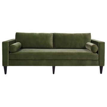 Nicholi 84" Mid-Century Modern Loose Pillow Back Sofa, Olive Green