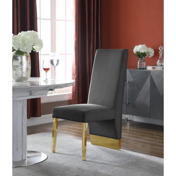 The Cairo Dining Chair, Set of 2, Gray Velvet, Gold Legs