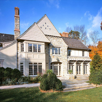 Stone & Shingle Pre-war Style Tudor, Greenwich, CT: Rear Entry