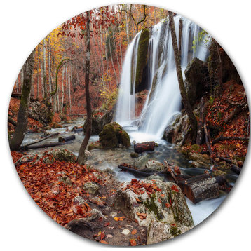 Crimea Waterfall In The Fall, Landscape Photo Round Wall Art, 11"