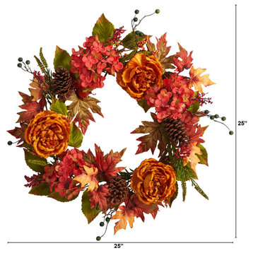 Nearly Natural 25" Hydrangea and Berries Autumn Artificial Wreath