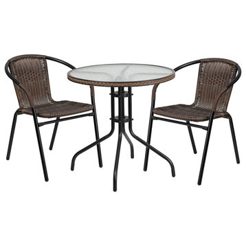 Flash Furniture 3 Piece Round Patio Dining Set in Black and Brown