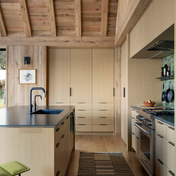 White Oak Paneling and Timbers in Modern Rustic Kitchen