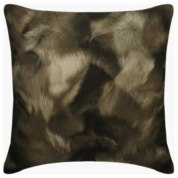Handmade 14"x14" Animal Fur Print Brown Faux Leather Cushion Cover - Brown Fluff