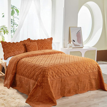 Tatami Quilted Faux Fur Bedspread Set, Burnt Orange, King