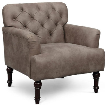 Classic Accent Chair, Cushioned Faux Leather Seat and Button Tufted Back, Brown