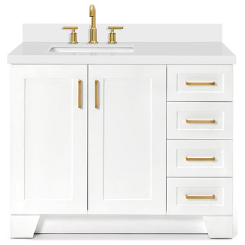 Ariel Taylor 43" Left Rectangle Sink Bath Vanity, White, 1.5" White Quartz