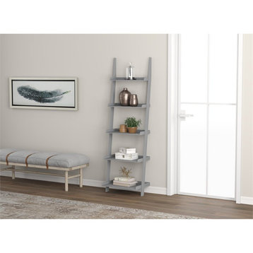 Safdie & Co. 70"H 5-Tier Wall Shelf with Borders in Light Grey