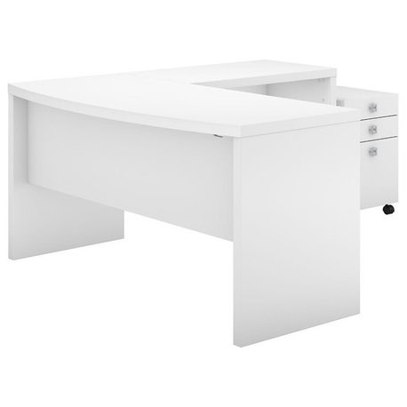 Echo L Shaped Bow Front Desk with Drawers in Pure White - Engineered Wood