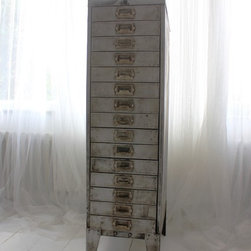 Felix Tall & Narrow Reclaimed Vintage Industrial 1940s Steel 15 Drawer Cabinet - Filing Cabinets