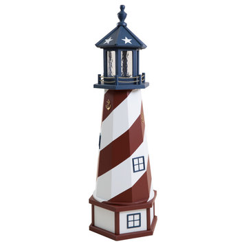 Outdoor Deluxe Wood and Poly Lumber Lighthouse Lawn Ornament, Patriotic, 47 Inch, Standard Electric Light