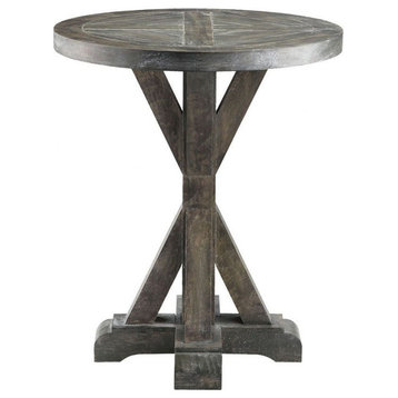 Modern Solid Wood and Birch Veneer End Table Round Chair in Grey Finish X Legs