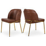 Meridian Furniture - Jagger Upholstered Dining Chair, Brown, Set of 2 - Give your dining room an upscale look with this Jagger vegan leather dining chair. The seat and back of this lovely chair comes upholstered in brown vegan leather material that looks so genuine, only you will know it's not the real thing. Brushed gold iron legs on this chair lend it an upscale look and adds to its overall contemporary panache.