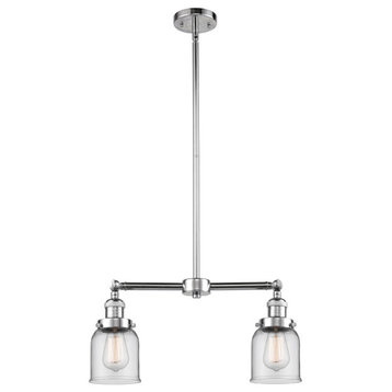 Small Bell 2-Light LED Chandelier, Polished Chrome, Glass: Clear