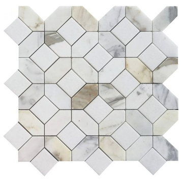 Mosaics Thassos and Calacatta Marble Tile Hexagon Pattern, White