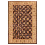 Bareens Designer Rugs - Chic Ziegler Raquel Aubergine Beige Hand-Knotted Wool Rug - 9'11'' x 13'11'' - Enhance the ambiance of your home with this magnificent Persian-influenced Turkish hand-knotted rug made by skilled artisans capable of creating the most exceptional vegetable dyes and hand-spun wool. This exquisite handmade rug is a one-of-a-kind Peshawar Kafkaz, otherwise identified as Chobi, Chobi Peshawar, Oushak, or Ziegler rug. These handmade rugs are crafted in Pakistan utilizing superior-quality wool imported from Australia, New Zealand, and Korea in two types of weaves: the Persian weave and the Mori weave. This rug is meticulously crafted by hand using the finest natural vegetable dyes extracted from local plants. The artisans use a blend of hand-spun local and fine merino wool, resulting in a rug with a compelling texture, higher lanolin content, and longer staple. The artisans occasionally incorporate natural or artificial silk into the pile to enhance specific motifs. The finished product is an awe-inspiring execution of flawless design and an understated palette that exudes elegance.