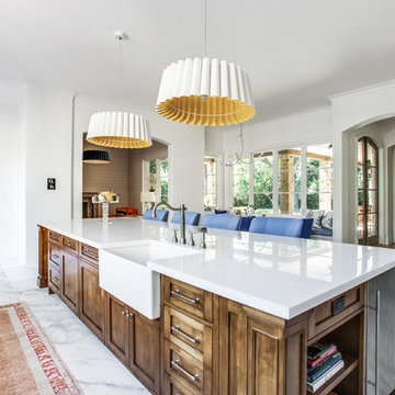 Transitional White Marble Kitchen