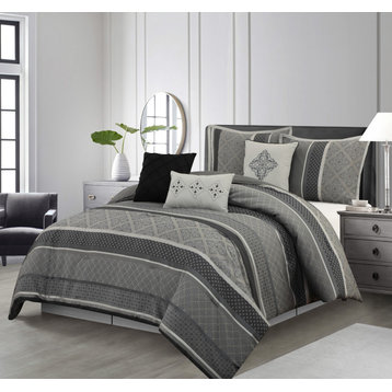 Tefia 7 Piece Comforter Set, Grey, Queen