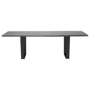 Lazzaro Dining Table oxidized grey oak top polished stainless 112"