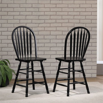 Selections Arrowback 24" Solid Wood Counter Stool in Distressed Black (Set of 2)