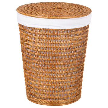 Cambria Rattan Laundry Hamper With Liner, Honey Brown